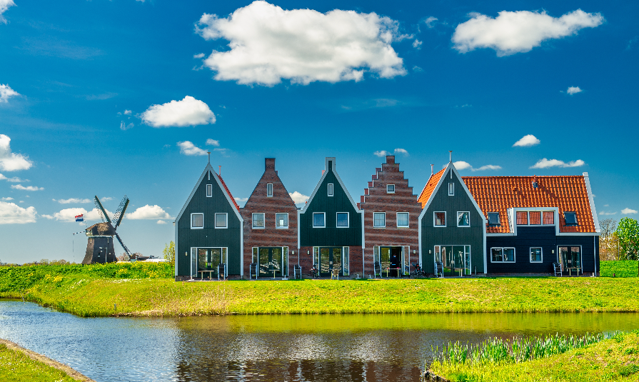 Volendam homes on a sunny spring day, The Netherlands